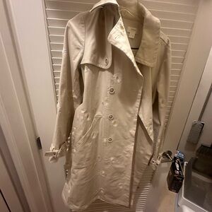 Beige Floral Embroidered Trench Coat